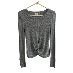 Cupio Long Sleeve Sweater Size S Gray Metallic Silver Knotted Split sleeves Boho